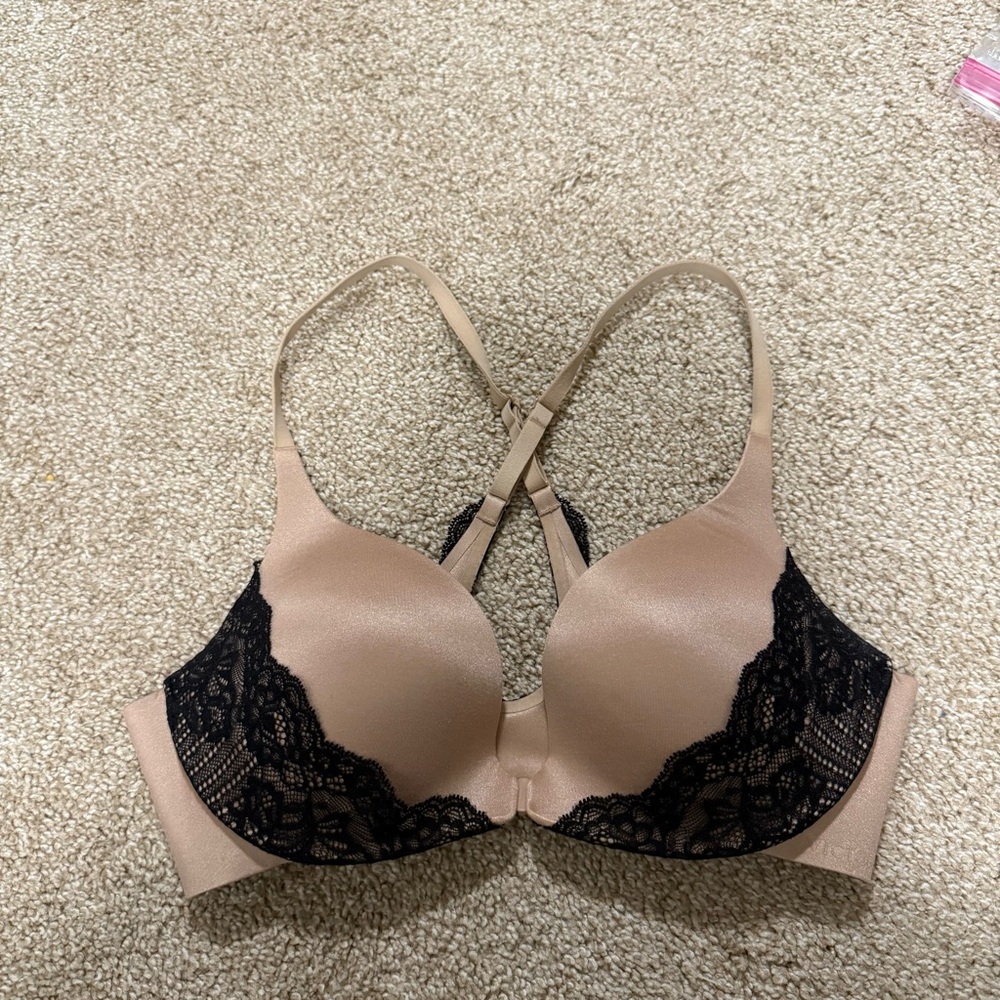 Victoria's Secret Nude and Black Lace Push-Up Bra